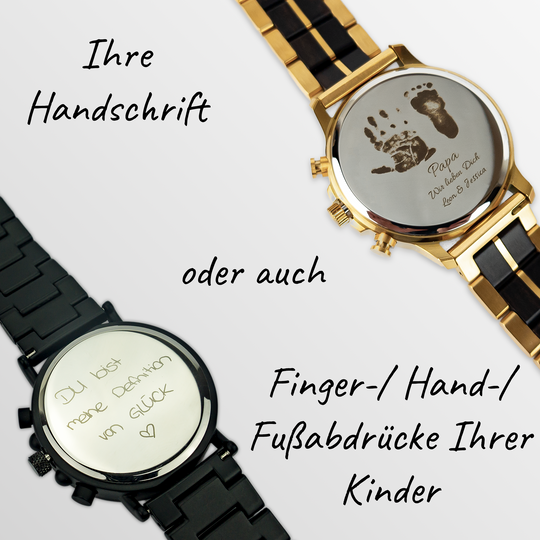 Armbanduhr "BlackEbony" - Zebrano / Ebenholz Kombination - HOLZZEUG