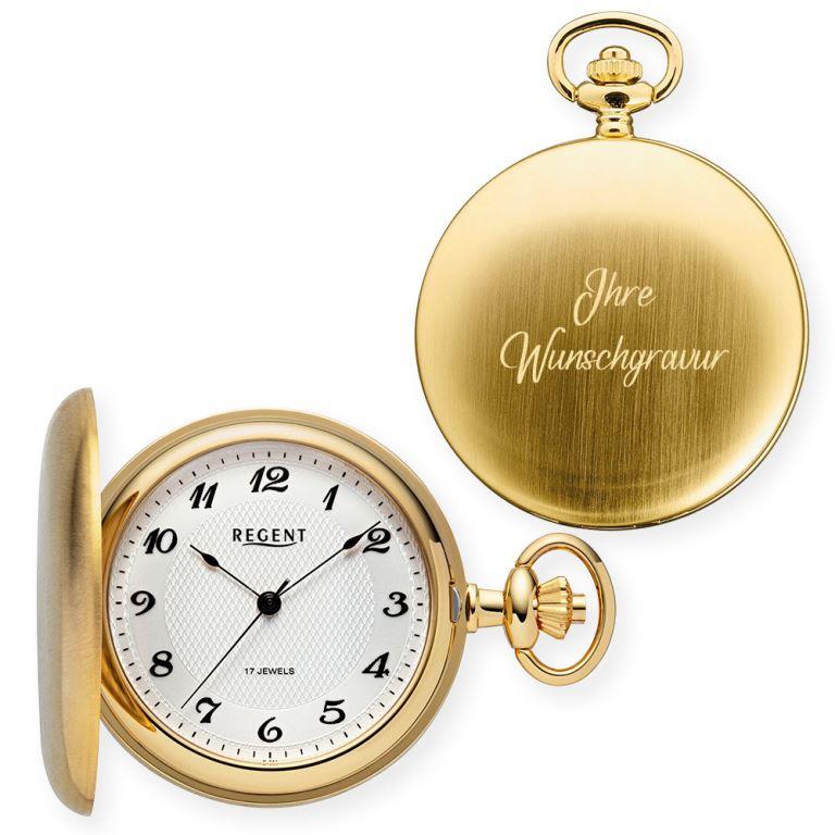 Original Regent P721 • Taschenuhr mit Gravur in Gold • Inklusive