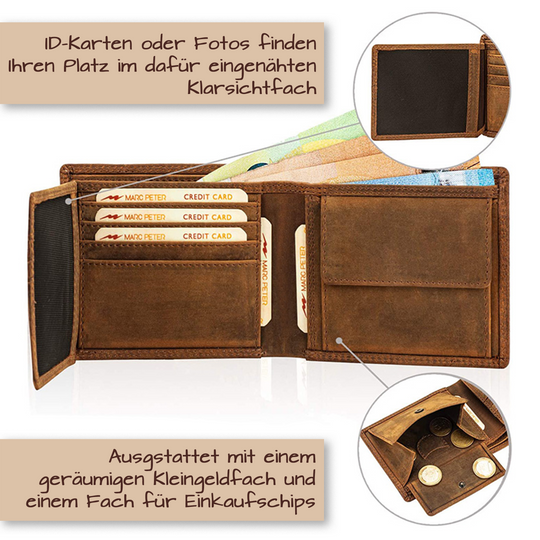 Personalisiertes Portemonnaie aus 100% echtem Wildleder mit RFID-Schutz