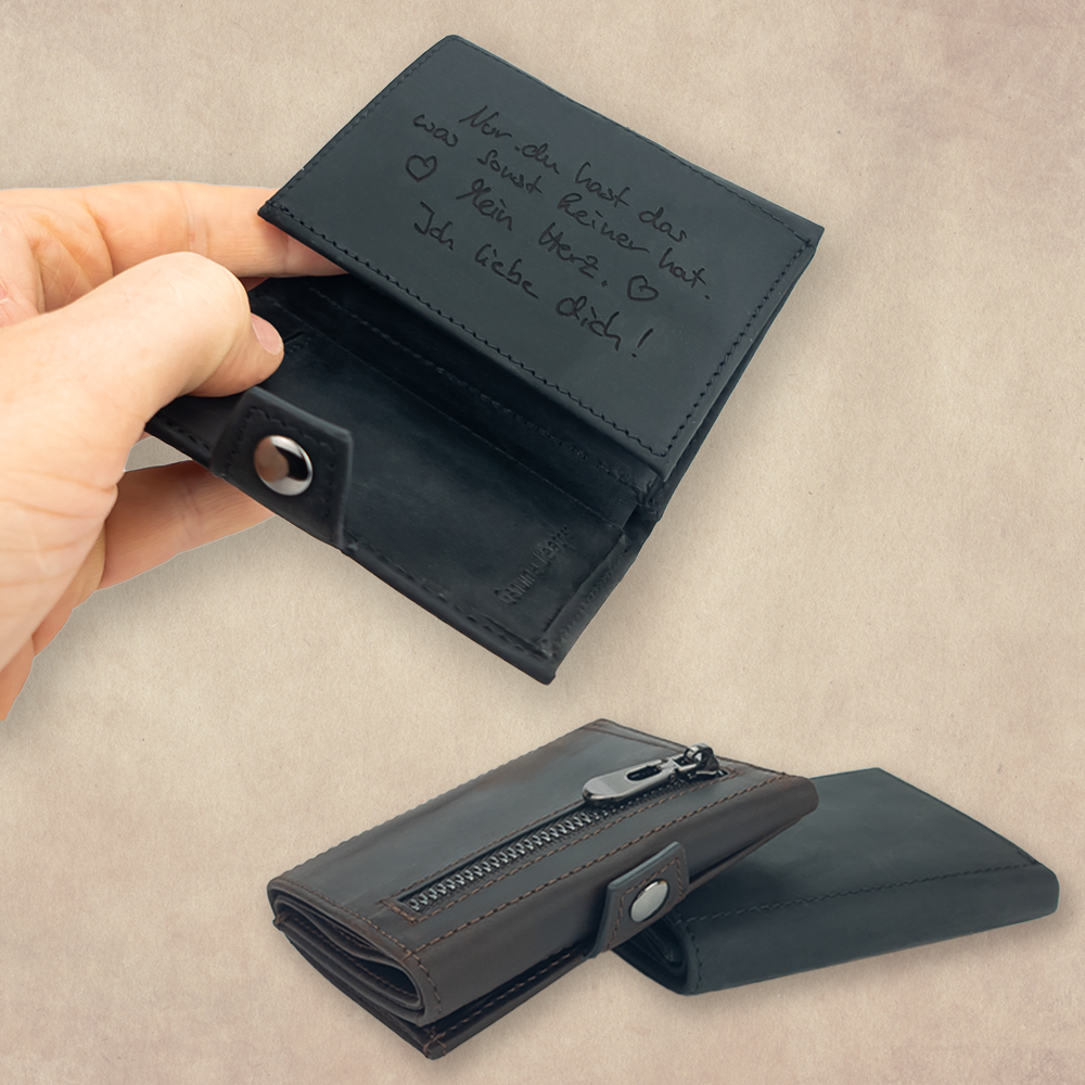 Personalisiertes Mini-Portemonnaie aus 100% echtem Wildleder mit