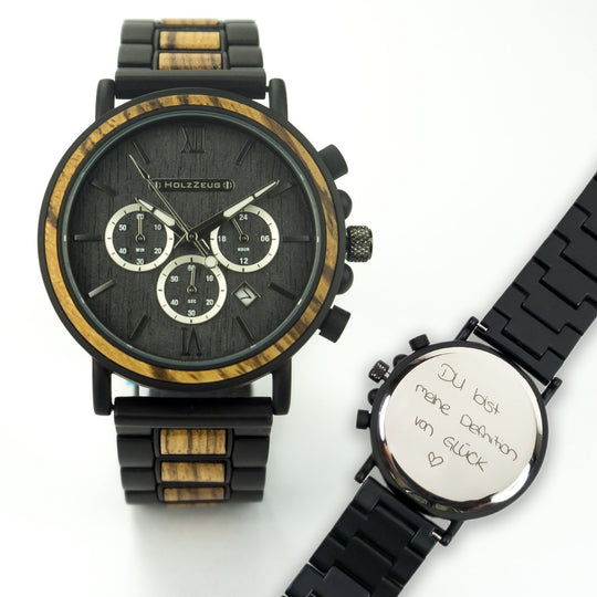 Armbanduhr "BlackEbony" - Zebrano / Ebenholz Kombination - HOLZZEUG