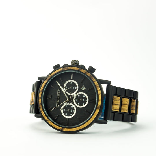 Armbanduhr "BlackEbony" - Zebrano / Ebenholz Kombination - HOLZZEUG