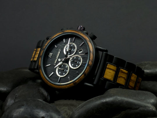 Armbanduhr "BlackEbony" - Zebrano / Ebenholz Kombination - HOLZZEUG