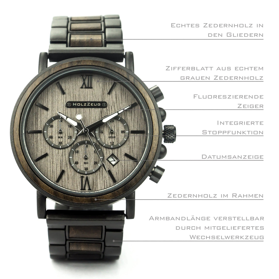Gravierte Armbanduhr "GrayCedar" aus grauem Zedernholz - HOLZZEUG