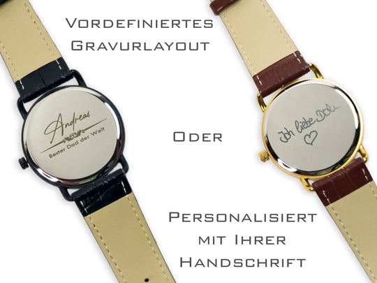 Armbanduhr aus Walnussholz und schwarzem Echtlederarmband HOLZZEUG