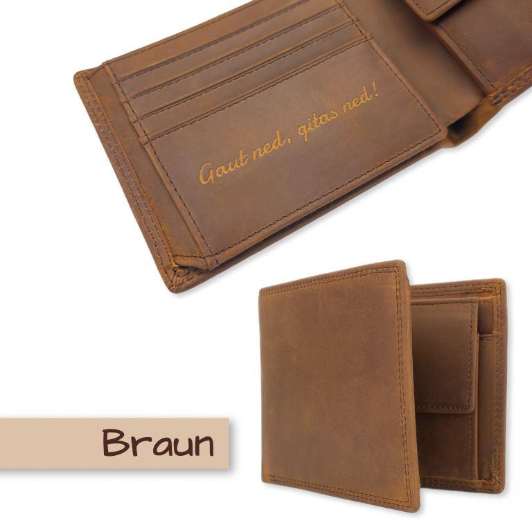 Geldbörse mit Gravur - Braun