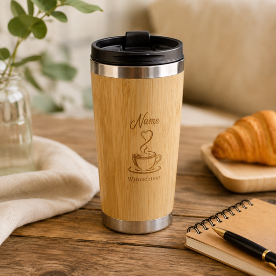 Personalisierter Coffee-To-Go Becher aus Bambus - 450 ml