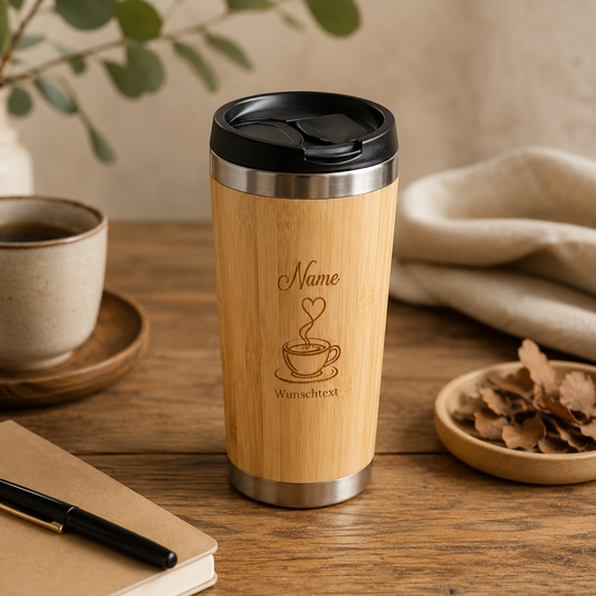Personalisierter Coffee-To-Go Becher aus Bambus - 450 ml