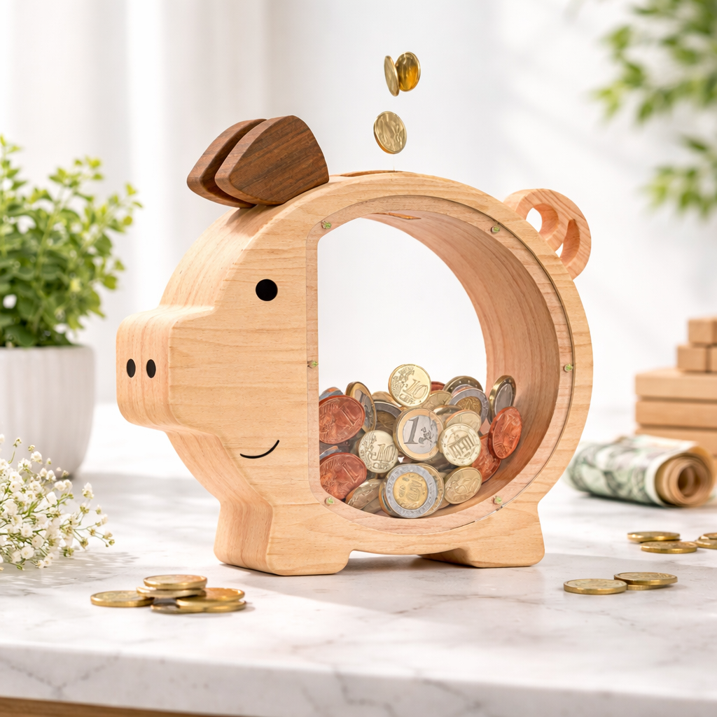 Holz-Sparschwein für Kinder mit personalisierter Gravur