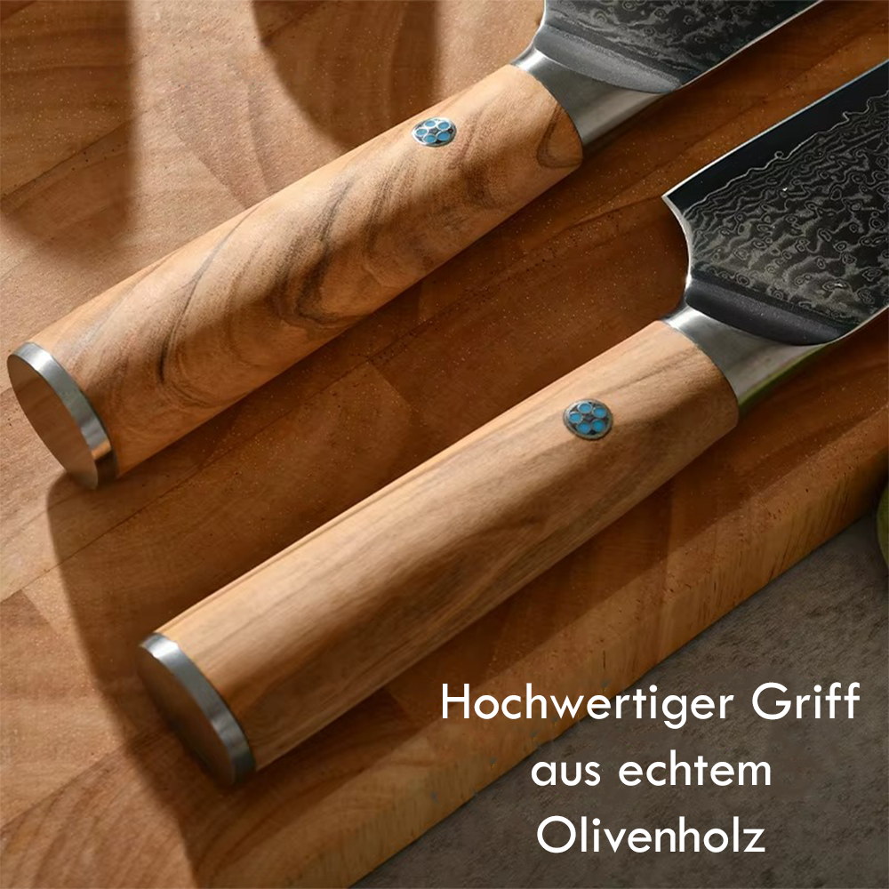 Holzgriff Kiritsuke Messer mit Gravur aus echtem Damaststahl