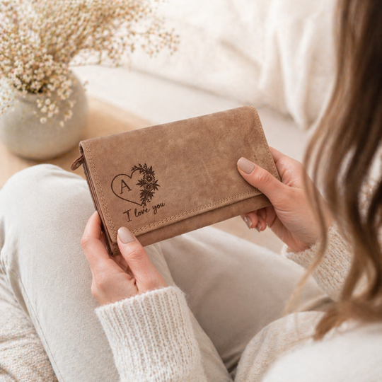 Personalisierte Damen Geldbörse aus Echtleder mit Gravur