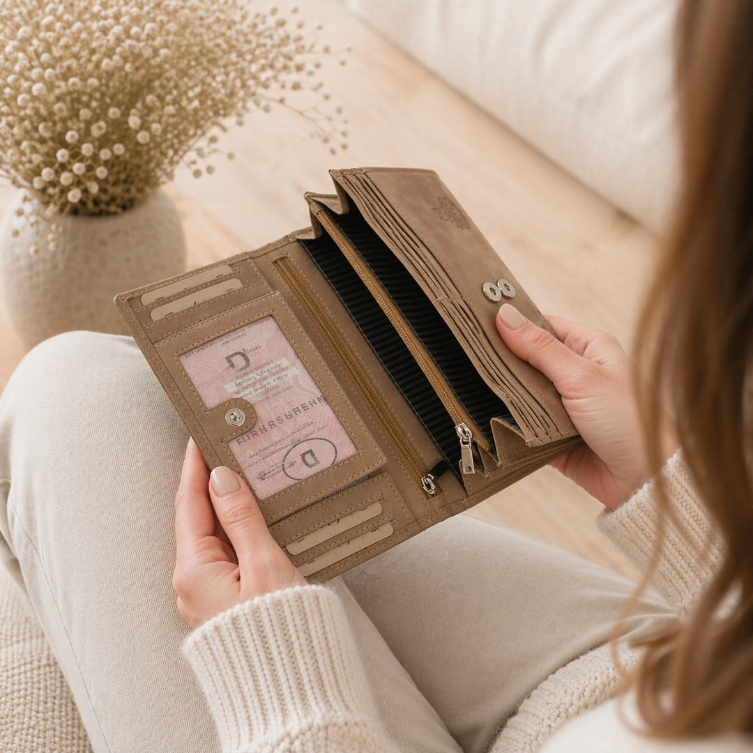 Personalisierte Damen Geldbörse aus Echtleder mit Gravur