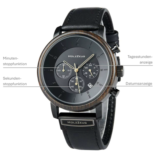 Personalisierte Herrenuhr "Aurelius" - Echtholz-Edelstahl-Gehäuse mit Lederarmband