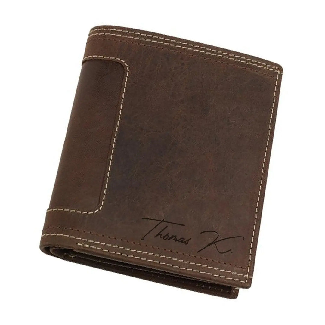 Echtleder Geldbörse mit Ziernähten in Braun Hochformat HOLZZEUG