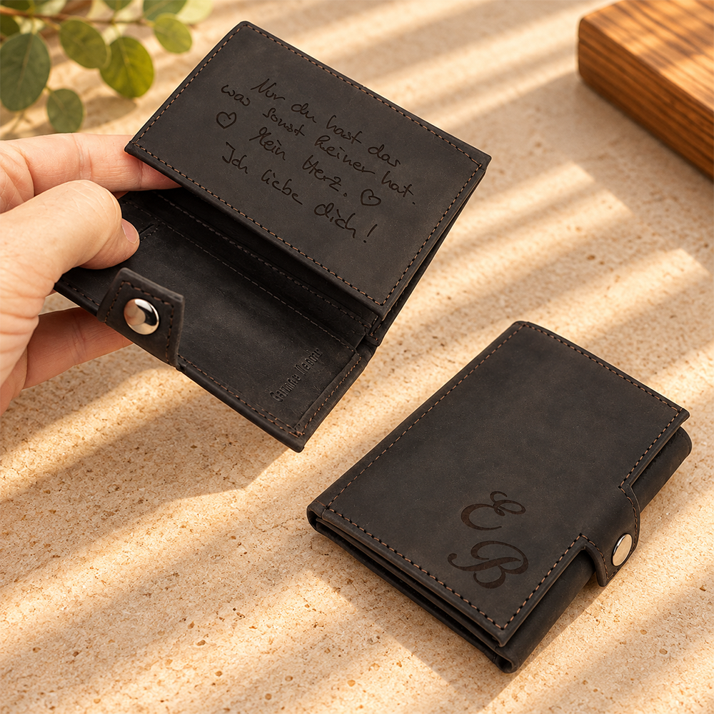 Personalisiertes Portemonnaie mit Gravur "Mini" - Variante Coffee