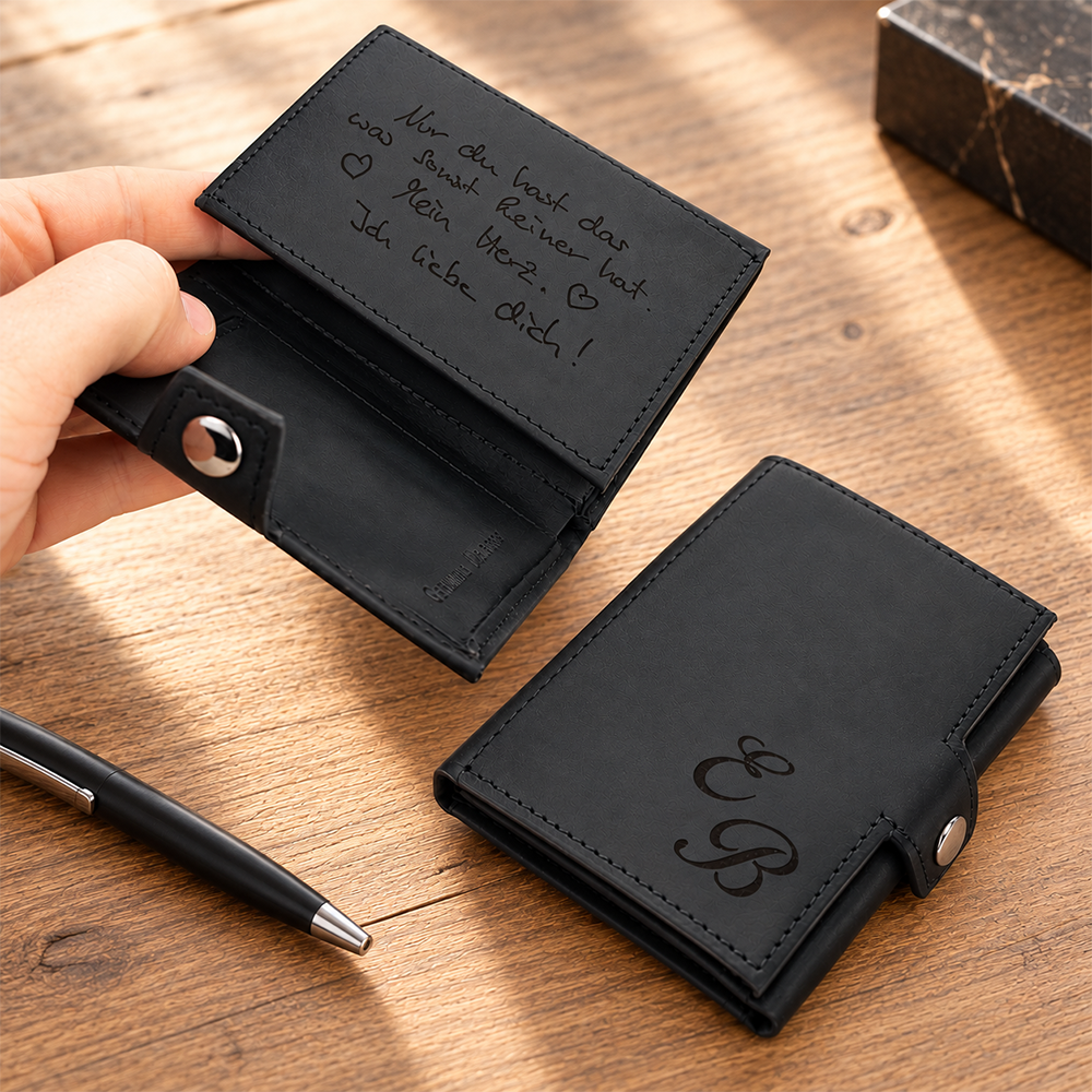 Personalisiertes Portemonnaie mit Gravur "Mini" - Variante Schwarz