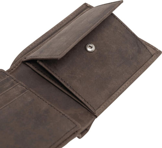 Echtleder Geldbörse mit Ziernähten in Braun - Querformat - HOLZZEUG