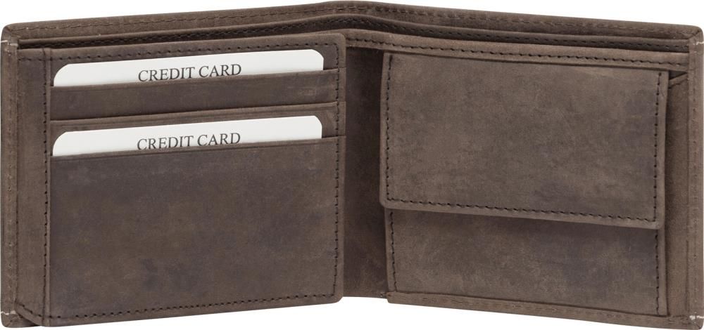 Echtleder Geldbörse mit Ziernähten in Braun - Querformat - HOLZZEUG