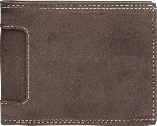 Echtleder Geldbörse mit Ziernähten in Braun - Querformat - HOLZZEUG