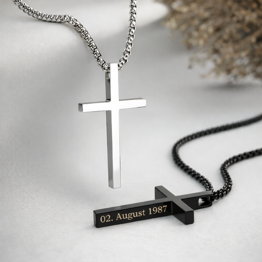 Herrenkette - Kreuzkette mit Gravur  Personalisierter Kreuzanhänger von HOLZZEUG