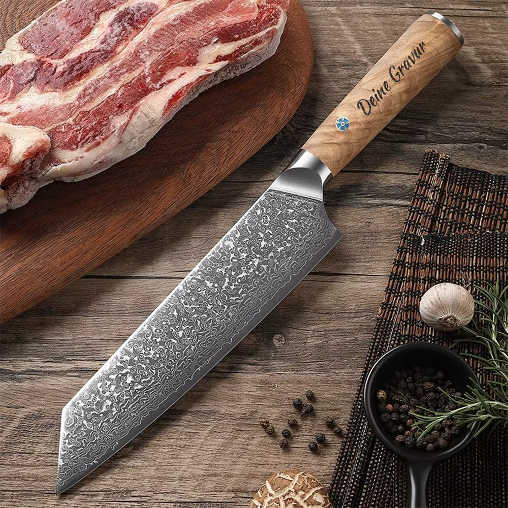 Kiritsuke Messer mit Gravur aus echtem Damaststahl