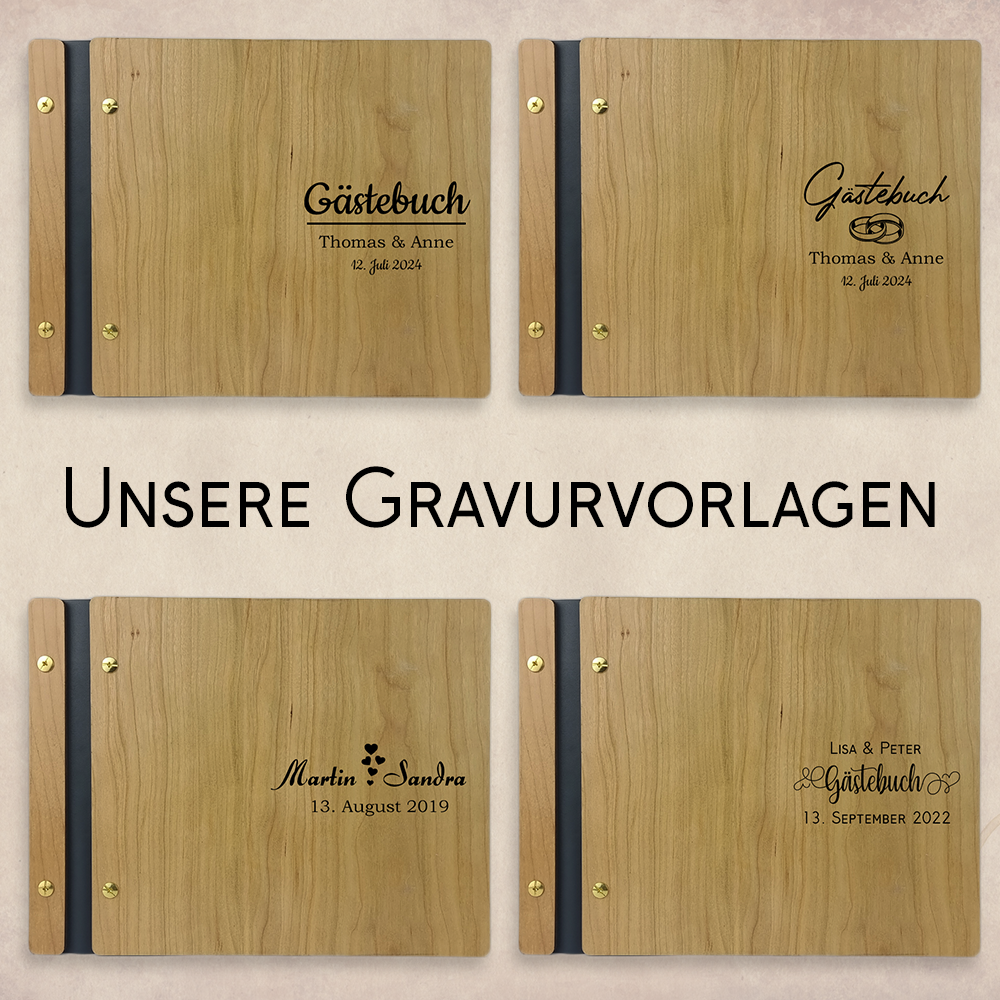 Personalisiertes Gästebuch aus Holz mit Kirschholzeinband inkl. Gravur