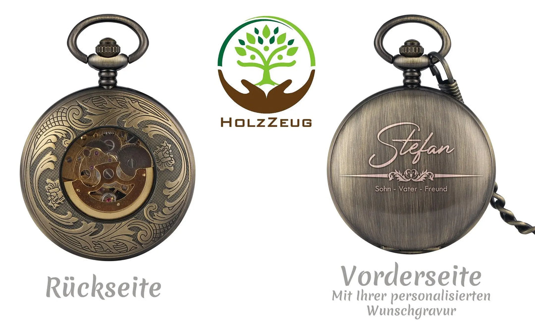 in HOLZZEUG Semi-Automatik Mechanische Bronze - Kette mit Taschenuhr