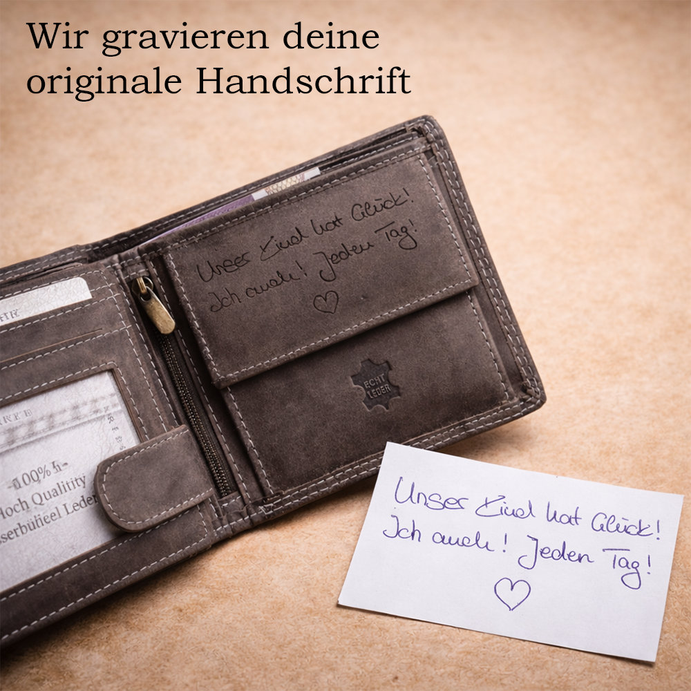 Personalisiertes Portemonnaie aus Wildleder mit RFID-Schutz von HOLZZEUG