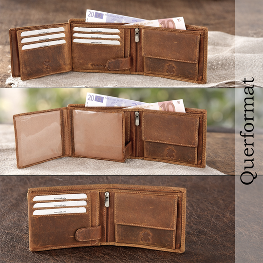 Personalisiertes Portemonnaie aus echtem Wildleder von HOLZZEUG - Querformat