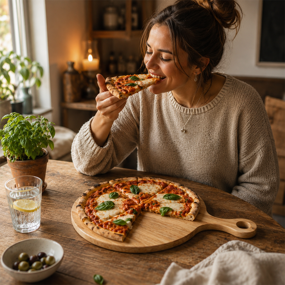 Personalisiertes Pizzabrett mit Gravur von HOLZZEUG - Gebrauchsansicht