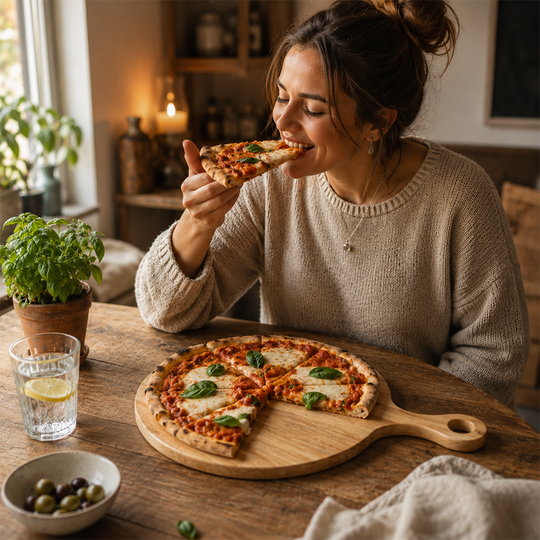 Personalisiertes Pizzabrett mit Gravur von HOLZZEUG - Gebrauchsansicht