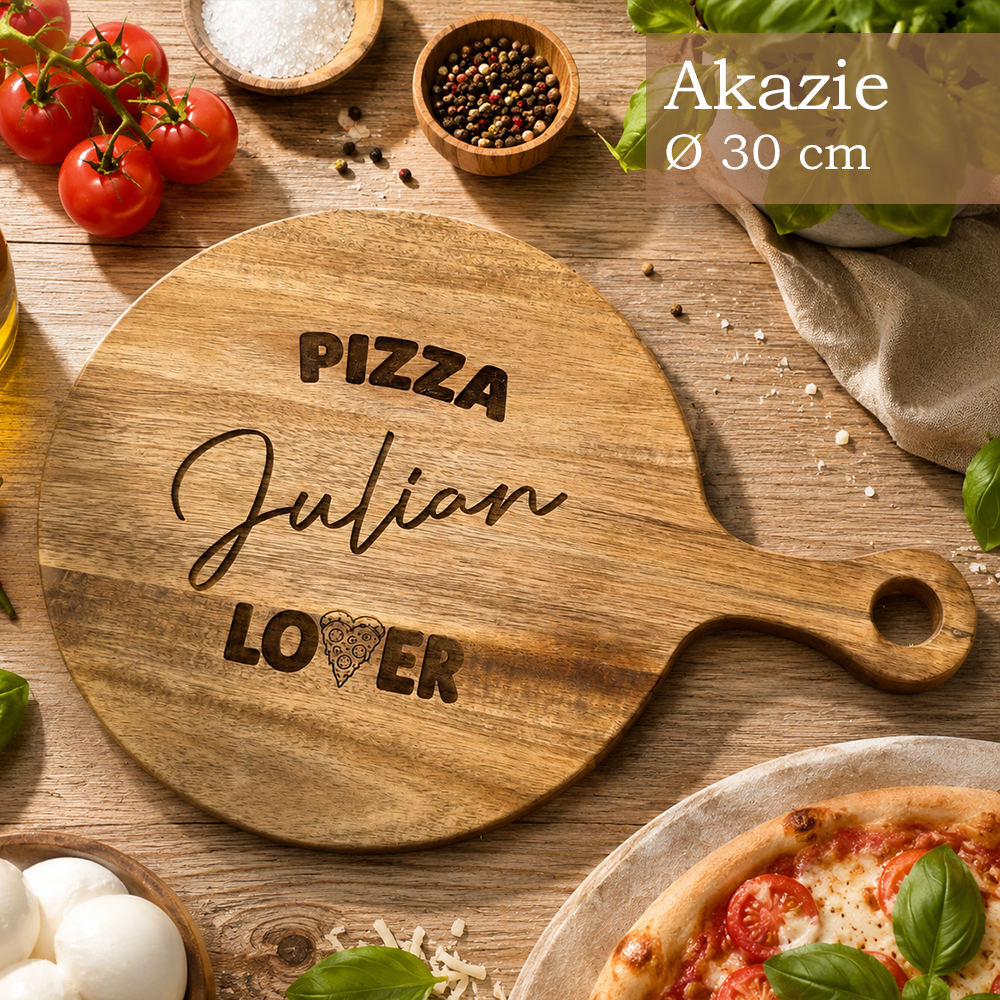 Personalisiertes Pizzabrett mit Gravur von HOLZZEUG - Akazie