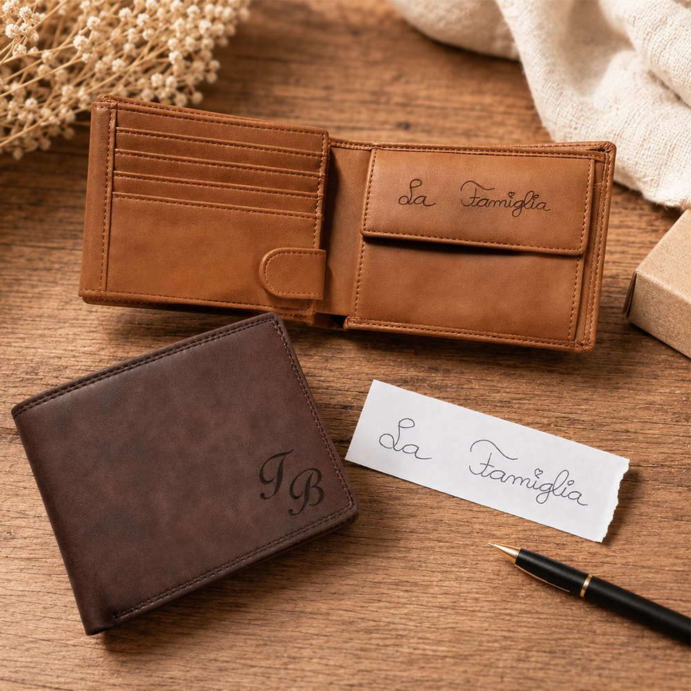 Personalisiertes Portemonnaie von HOLZZEUG - Geldbörse mit Gravur aus veganem PU-Leder