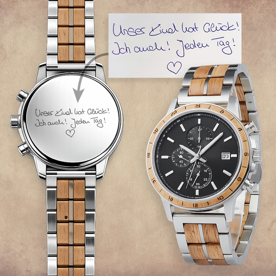 Uhr mit Gravur - Personalisierte Herrenuhr von HOLZZEUG aus Eiche und Edelstahl_1