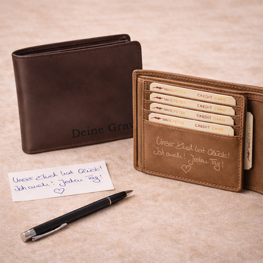 Personalisiertes Portemonnaie aus 100% echtem Wildleder mit RFID-Schutz von HOLZZEUG