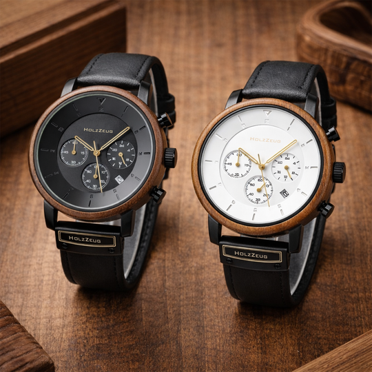 Personalisierte Herrenuhr "Aurelius" - Echtholz-Edelstahl-Gehäuse mit Lederarmband