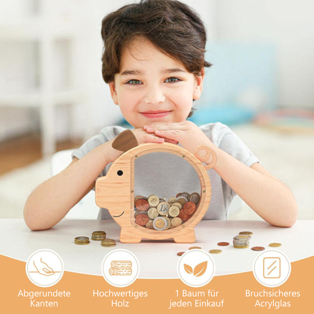 Holz-Sparschwein für Kinder mit personalisierter Gravur
