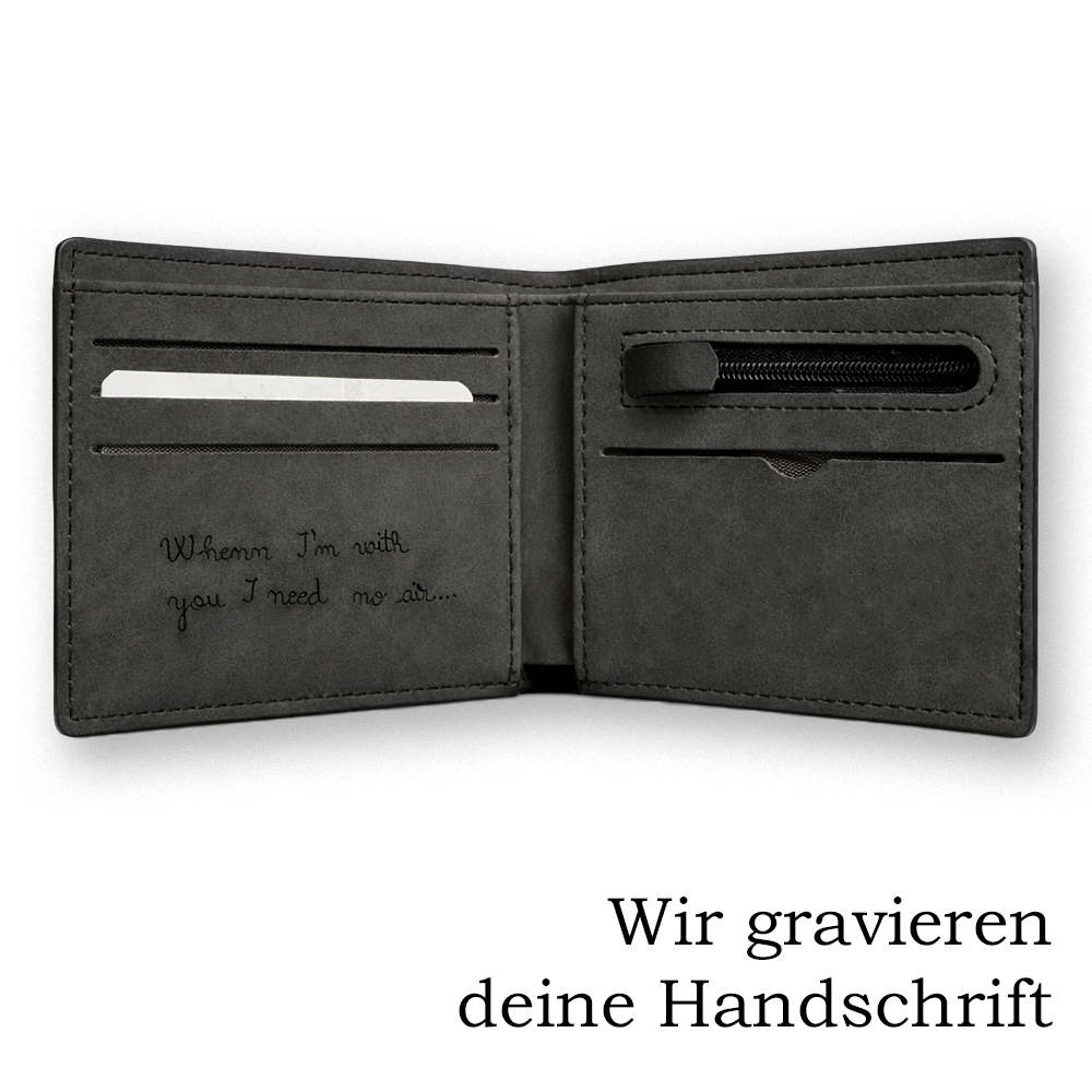 Minimalistische Geldbörse mit Gravur aus veganem PU-Leder