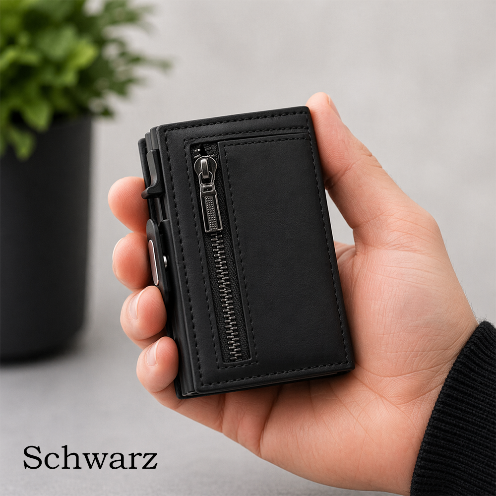 Personalisierte Geldbörse mit Cardholder-Funktion aus veganem PU-Leder von HOLZZEUG - Schwarz