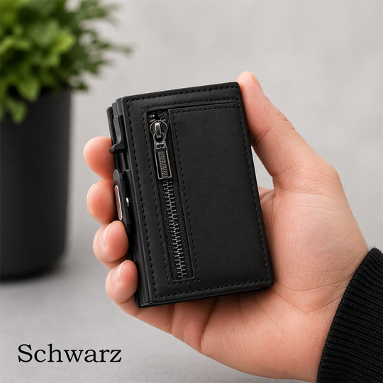Personalisierte Geldbörse mit Cardholder-Funktion aus veganem PU-Leder von HOLZZEUG - Schwarz
