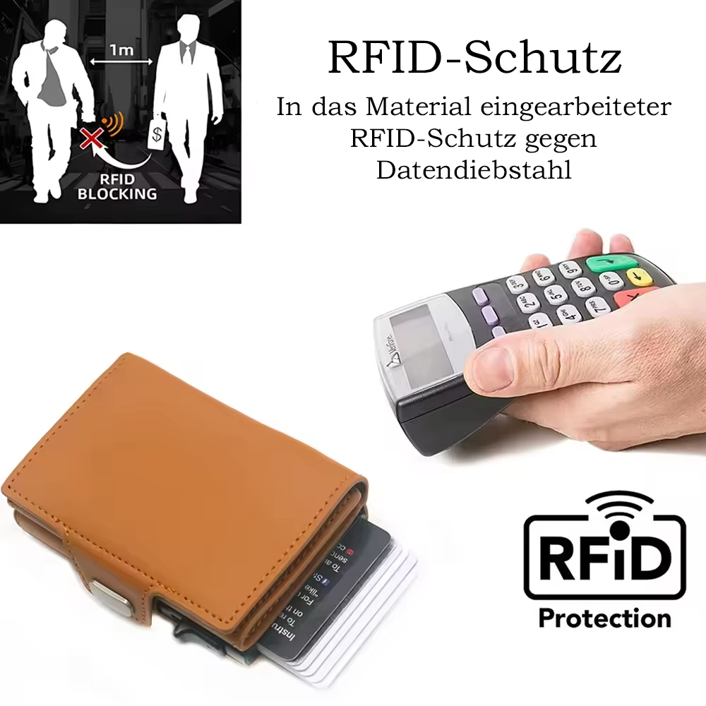 Personalisierte Geldbörse mit Cardholder-Funktion aus veganem PU-Leder von HOLZZEUG - RFID-Schutz