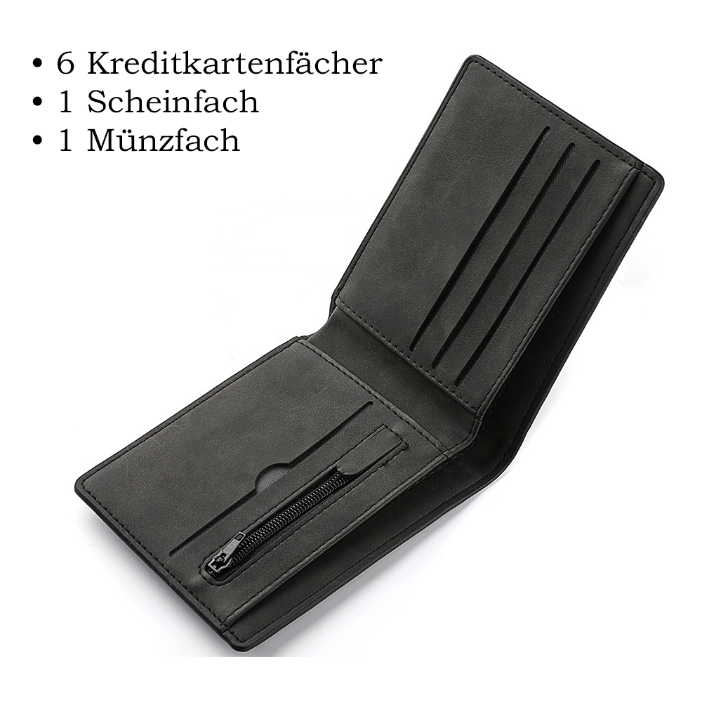 Minimalistische Geldbörse mit Gravur aus veganem PU-Leder