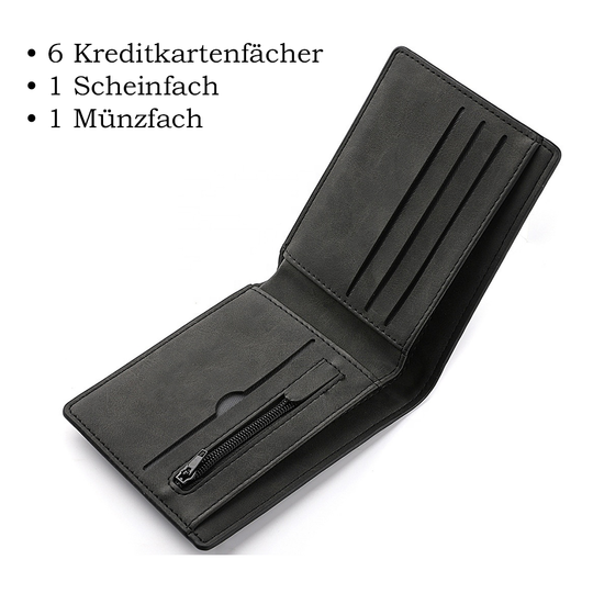 Minimalistische Geldbörse mit Gravur aus veganem PU-Leder