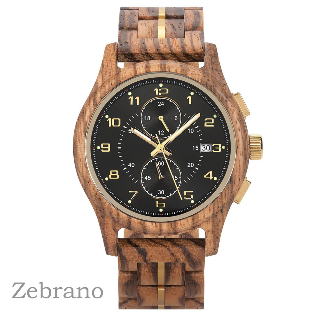 Holzuhr für Herren mit Gravur - Kokllektion VELORUM von HOLZZEUG - Zebrano - Variantenbild