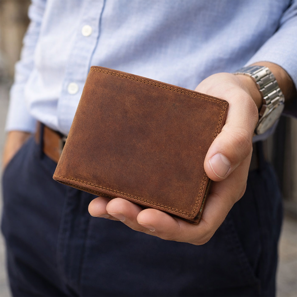 Personalisierte Geldbörse aus Hunterleder mit Gravur