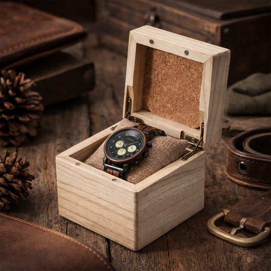 Armbanduhr mit Gravur - Kollektion "Imperia" von HOLZZEUG - Geschenkbox