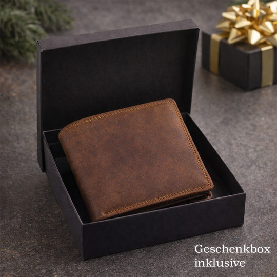 Personalisiertes Portemonnaie aus Echtleder von HOLZZEUG - Geschenkbox