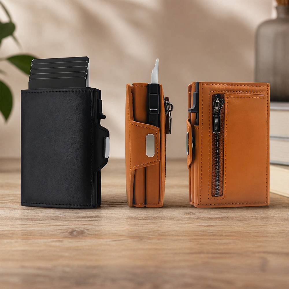 Personalisierte Geldbörse mit Cardholder-Funktion aus veganem PU-Leder von HOLZZEUG - Farbübersicht