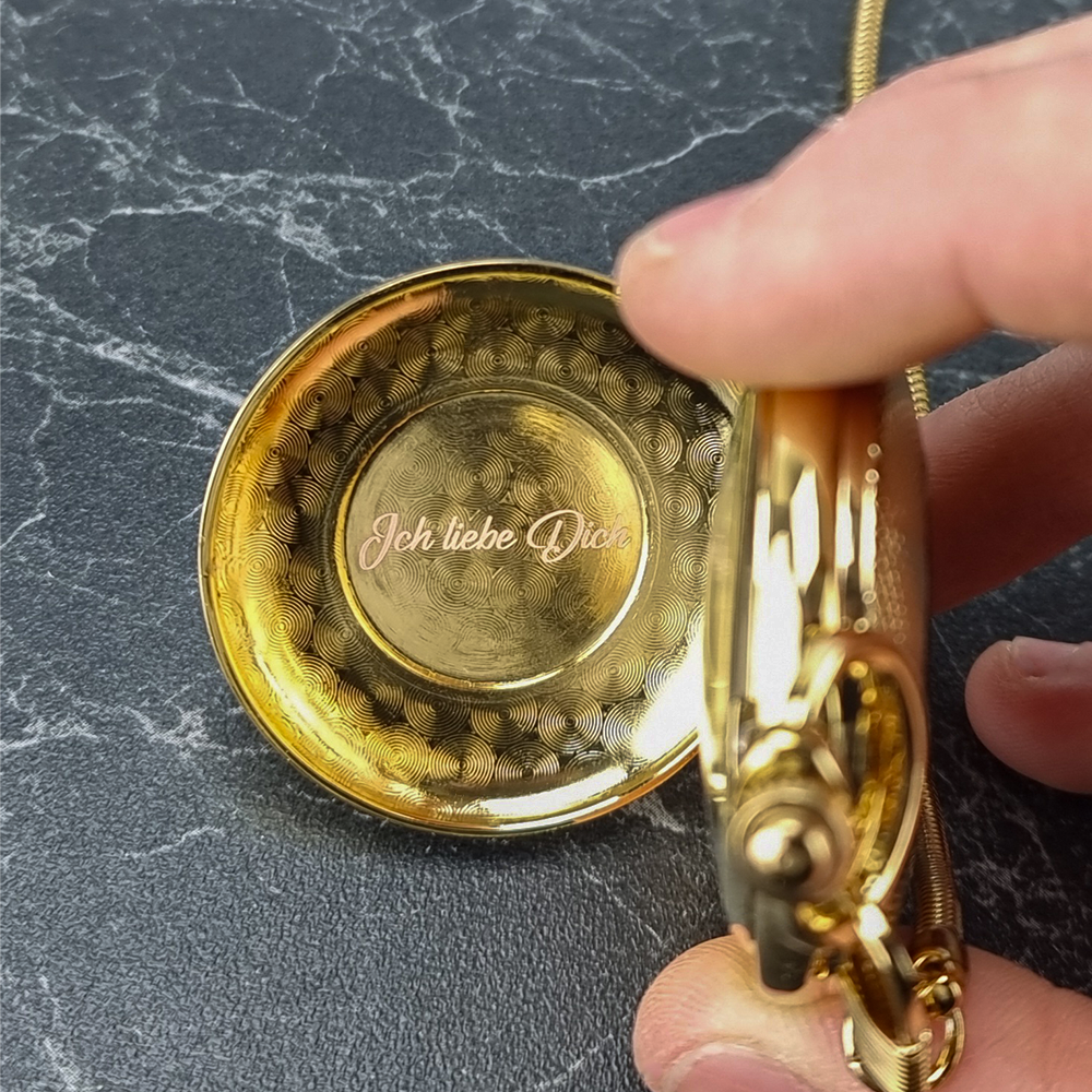 Mechanische Taschenuhr mit Gravur in Gold • Semi-Automatik inkl. Schlangenkette