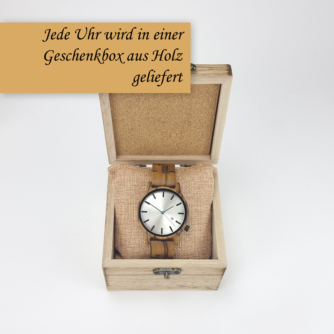 Verpackung Armbanduhr "SolidWood" aus Holz mit personalisierter Gravur